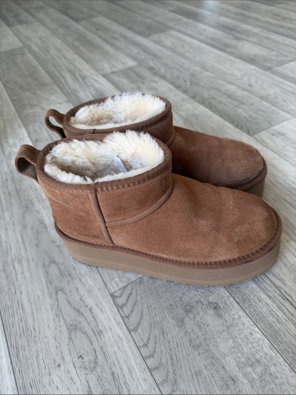 Womens Brown Suede Shearling Lined chunky Booties